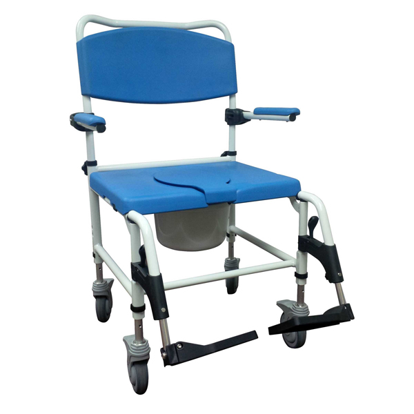 Bariatric Aluminum Rehab Shower Commode Chair - 4 Locking Casters - Click Image to Close